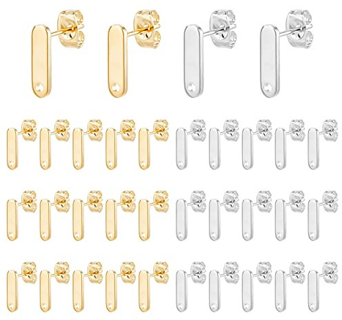 DICOSMETIC 60 Stück 2 Farben Ohrstecker Zubehör Mit Loch Rechteck Ohrstecker Ohrring Post Mit Schleife Loch Ohrstecker Basis Für Die Schmuckherstellung, Bohrung: 1.4mm, Stift: 0.8mm
