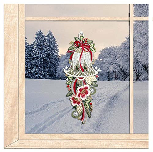 Großes Winter-Fensterbild Glocke mit Blüten Luft-Spitzenbild 39x17cm