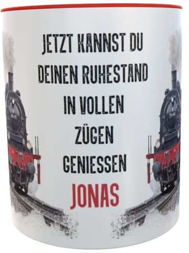 Kilala Geschenk Kaffeetasse Ruhestand Spruch Eisenbahn Dampflok Kaffeepott Kaffeebecher Tee schwarz (rot mit Namen)