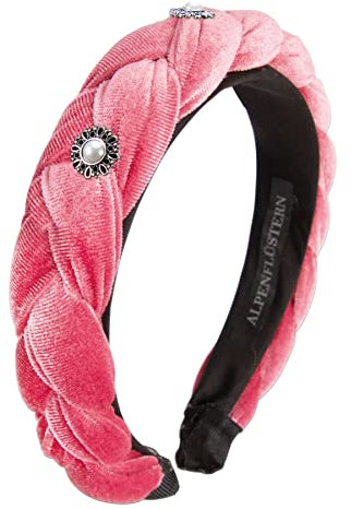 Alpenflüstern Trachten-Haarreif Samt Flechtoptik Helena - Damen Haarschmuck geflochten mit Perlen-Ornament, Haarband rutschfest fürs Dirndl (rosa-rosé) ADV133