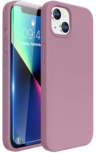 Miracase Designed for iPhone 13 Case with Screen Protector, [Soft Anti-Scratch Microfiber Lining], Shockproof Liquid Silicone Rubber Phone Case Cover for 13 6.1 inch(Blackcurrent)