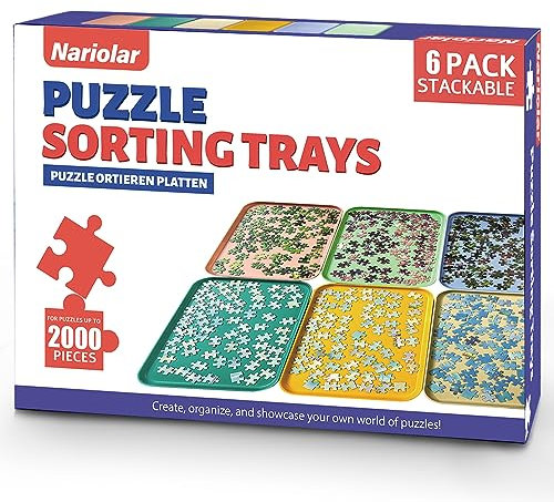 Nariolar 12 x 8.7 Puzzle Sorting Trays - Stackable, 6 Pack Puzzle Sorter for Sorting 1000/1500/2000 Pieces