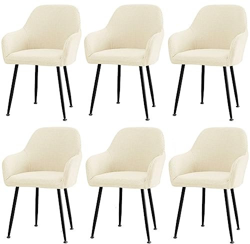 CLGTY Stuhlhussen Mit Armlehne Stretch, Weich Stuhlhussen Abnehmbar Bürostuhl Bezug Waschbar Hussen Für Stühle Für Esszimmer-Beige-6 Stück