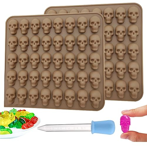 EiswüRfelform Pralinenform Silikon 3pcs/Set Totenkopf Deko 40 Hohlraum Skull Ice Cube Tablett Lebensmittelqualität Waschbares BPA freier Schädel Dekor Schimmelpilze für Halloween Dekoration
