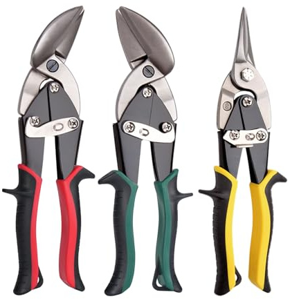 Dekeliy Aviation Tin Snips Set, Straight Heavy Duty Left and Right Tin Cutting Shears, 3 Piece Metal Cutters With Comfort Grips and Safety Latch