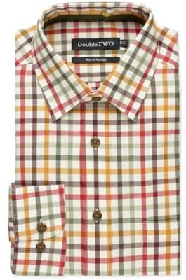 Double TWO Men's Tattersall Check Classic Shirts Outdoor Country Style Long Sleeve Shirt - Colour Gold, Neck 22 Inches