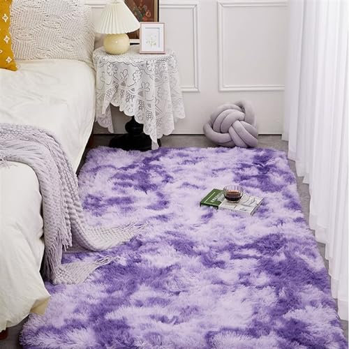 Heavyoff Shaggy Teppich Hochflor Langflor Teppiche Rutschfester Bodenteppichmatte Kindermatte für Wohnzimmer Batik-Lila, 200x250cm