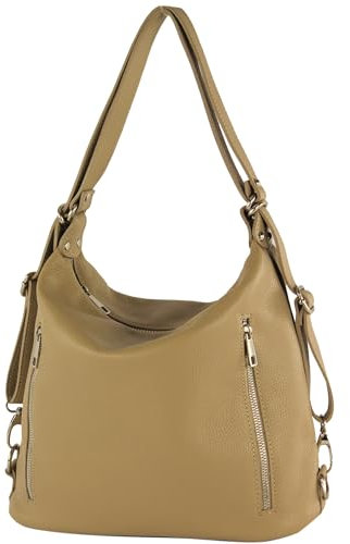 modamoda de T249 Damen Rucksack Schultertasche 2 in 1 aus Leder handmade in Italy, Farbe:Graubeige