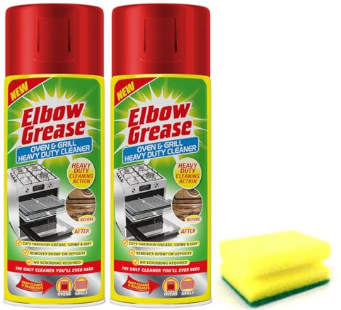 2X Elbow Grease Oven & Grill Heavy Duty Cleaner Spray (2X 400 ML)- Powerful Oven & Grill Deep Cleaner Degreaser Formula- with Degreaser Sponge