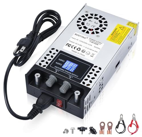 BOSYTRO Regelbares Netzteil 0-48V 0-12.5A 600W Schaltnetzteil Transformator Power Supply Trafo 230v auf 48v Netzteil SMPS für LED Streifen, CCTV, 3D Drucker, Radio, Kamera, Labornetzteil