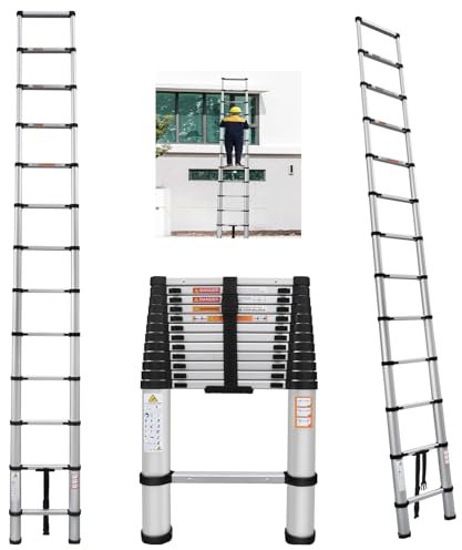 Scala telescopica 5m, scala telescopica multiuso in alluminio per interni ed esterni, facile da trasportare - gradini retrattili con piedini antiscivolo - portata massima 150kg