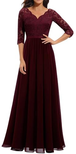 Abendkleid Damen Lang ,Abendkleider Elegant für Hochzeit,Cocktailkleid Damen Spitzen Ballkleider Partykleid Maxi Kleider für Frauen Spitzenkleid Chiffon Brautjungfernkleider Halben Ärmeln Maxikleid
