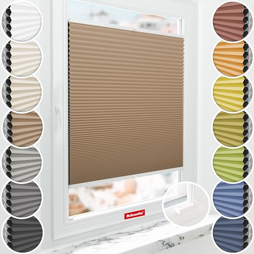 Schuette® Wabenplissee mit Bohren zum Anschrauben: Maple Wood (Braun) ● 75x120cm (Breite x Höhe) ● Suprafix Faltrollo Befestigung ● Bequeme Rollo Montage inkl. Video
