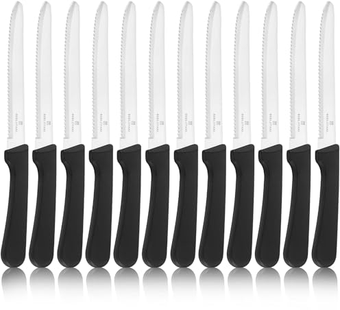 targzier Steakmesser Set 12-teilig,Hochwertiges Steakbesteck Messerset,Steak Messer Set aus Edelstahl mit Wellenschliff,Frühstücksmesser Wellenschliff&Brötchenmesser,Spülmaschinenfest
