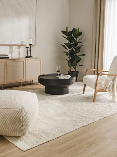 benuta Pure Wollteppich Rocco - Creme 250x350 cm - Handgewebt - Rechteckig & im Style: Wolle, Uni, Boho, Hygge & Cozy, Minimalistisch - Pflegeleicht für Wohnzimmer Schlafzimmer