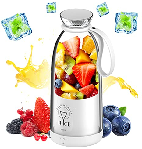 Portable Mini Smoothie Blender With 6 Blades - High Speed USB Rechargeable Electric Personal Blender for Travel Gym (White)