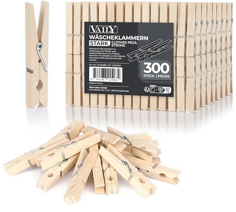 Vaily Wäscheklammern aus Holz - Holzklammern für Wäscheständer, Wäscheleine, Basteln und Dekoration (300 Stück)