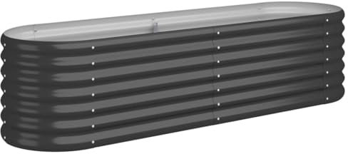 vidaXL Anthracite Oval Garden Raised Bed - Powder-Coated Steel Planter for Outdoor Planting, Vegetables, Herbs, Flowers - 152x40x36 cm, Weather-Resistant