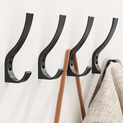 Black Coat Hooks Wall Mount - Wall Hooks for Hanging Heavy Duty (35LB), Wall Hanger Hook, Closet Hooks Wall Mounted, Backpack Hooks for Wall, Coat Hanger for Clothes, Hat, Keys, Bathroom Towel