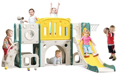 8 in 1 Toddler Slide Set, Kids Slide for Toddlers, Toddler Climber Slide PlaySet with Basketball Hoop,Outdoor Indoor Playground for Toddlers Upgraded