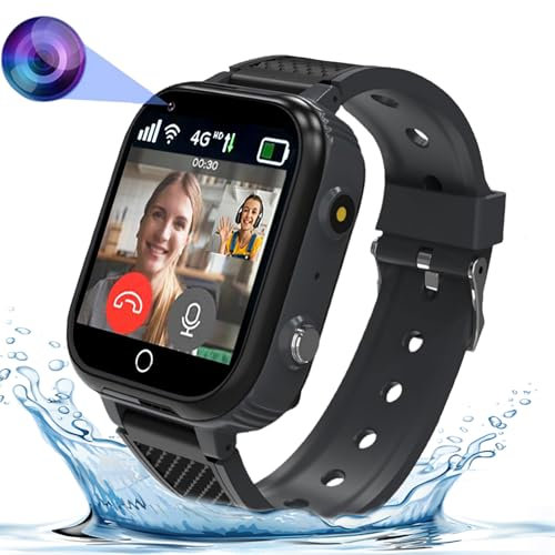 Montre Connectée 4G Enfant avec GPS Chat Vidéo Vocal, Appel SMS, SOS, Réveil, Caméra, Jeux, Class Mode, pour Enfants de 4-12 Ans Cadeau Garçons et Filles.(Noir)
