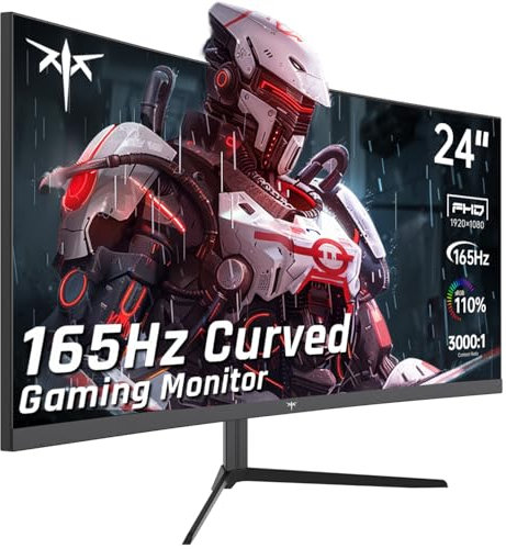 KTC Monitor da gioco curvo da 24 pollici, monitor per computer senza cornice 165Hz FHD 1080P, supporto Freesync/G-Sync, 99% sRGB, contrasto 3000:1, HDMI, DisplayPort, montabile a parete/inclinabile