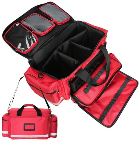Erste Hilfe Kit Leer Notfall Kits -Wasserdicht Feuer Prävention Verschleißfestigkeit Erste Hilfe Tasche Reflektierende Streifen für Reisen, Haus, Auto, Wandern, Arbeitsplatz & Outdoor Rot 25*35*45cm