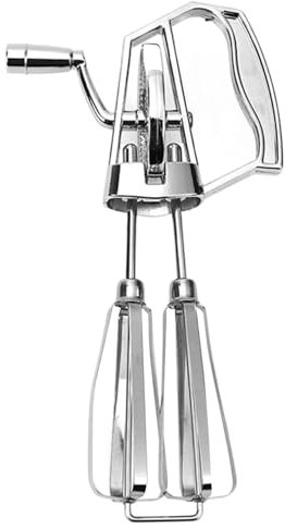 Manual Hand Mixer, Hand Crank Egg Beater Stainless Steel Rotary Egg Whisk Double Head Handheld Mixer with Crank Portable Kitchen Cooking Tool for Houseld Camping Sliver Small