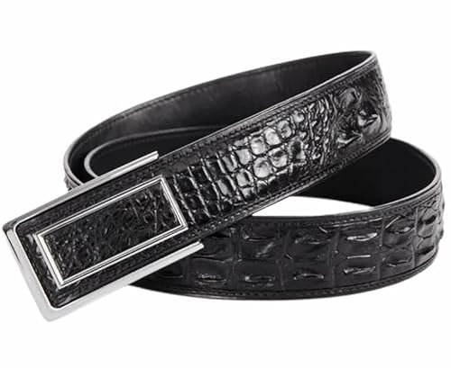 Authentische Krokodilhaut-Edelstahl-Schnalle, Business-Männer-Gürtel, echtes Alligator-Leder, Herrengürtel, Schwarz, 120 cm