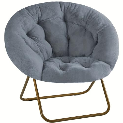 Oversized Folding Saucer Chair - Comfy Lazy Lounge Chair for Adults with Cozy Faux Fur - Foldable Moon Chair for Ultimate Relaxation