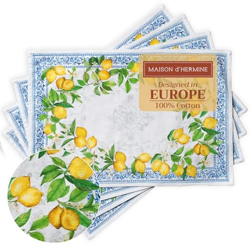 Maison d' Hermine Placemats Set of 4 100% Cotton Washable Reusable Table Mats for Home Kitchen Dining Party Wedding Restaurant Spring Summer (Cedrat, 33 cm x 48 cm)