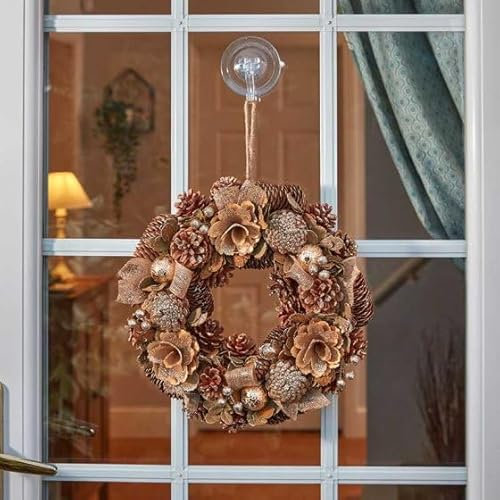 Marco Paul 30cm Christmas Wreath - Luxury Artificial Gold Pinecone, Floral & Bauble Wreath - Elegant Front Door Wreath, Indoor Christmas Decorations & Traditional Wreaths for Seasonal Décor