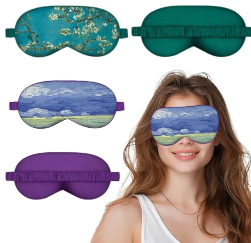 2 Stück Schlafmaske Frauen, Maulbeerseide Schlafmaske Beide Seiten Echte Seide, Verstellbare Augenmaske für Frauen, Grün-Blumig und nach Gewitter