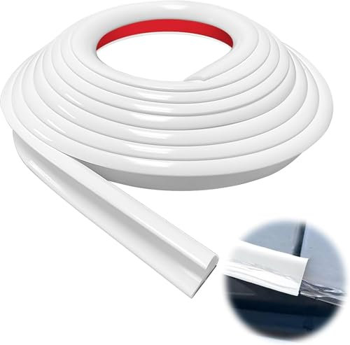 Grondaie in Gomma,5m Grondaia per Camper a Forma di J Autoadesiva Strisce per Pioggia In PVC Deviazione Dell'Acqua Piovana Sul Tetto per Auto, Camion, Camper, Roulotte e Yacht (White, 5M)
