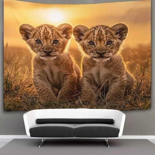 KWFYBEHZ Zwei Junge Wandteppich, Wandbehang Wandtuch Afrikanische Savanne Tapestry Wall Hanging,Wandteppich Wanddeko Für Schlafzimmer Wohnzimmer Wohnheim 100cmx150cm