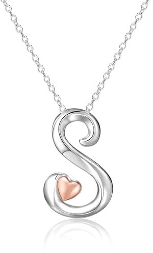 Mesovor Silber Anfänglich Kette für Damen, Halskette mit Buchstaben Namens Anhänger und Herz aus Roségold, Schmuck Geschenke, 50 cm Kette (Buchstabe-S)