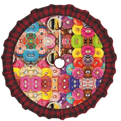 Coperta per albero di Natale con stampa caffè e ciambelle, decorazioni rustiche vintage