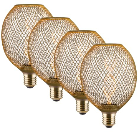 ENOVALITE 4 Stück LED Filament Leuchtmittel TUBE MESH Gold | E27 3,5W 120lm 1800K Warmweiß dimmbar, Vintage Design Ambiente Deko Glühbirne Lampe