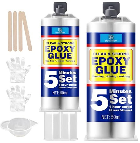 Epoxy Glue 100ml - Clear 2 Part Epoxy Glue, Super Tough and Durable - 5 Minute Epoxy Adhesive for Fast Repair - 1:1 Ratio Fast Cure Epoxy Glue for Wood, Metal, Plastic, Glass, Ceramic, Fabric