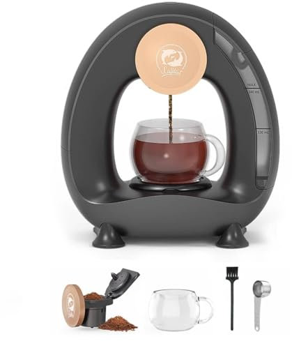 i Cafilas Elektrische Kaffeemaschine Mini Kaffeebrüher für gemahlenen Kaffee,Americano 2-in-1 Mini One Cup Kaffeebrauer/Teebereiter, 120-240 ml (Black)