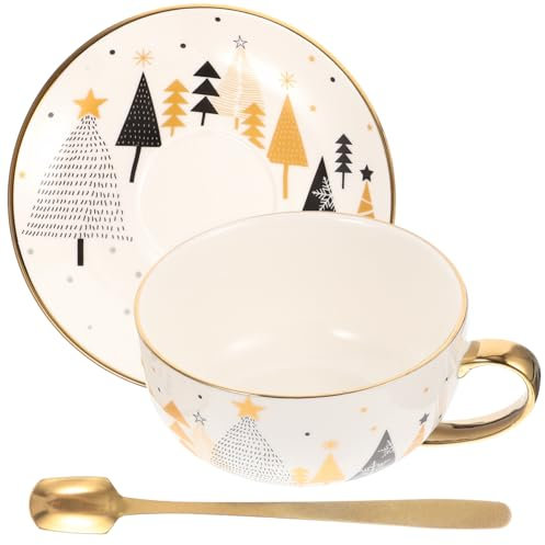 TOPBATHY Weihnachtliche Keramik Teetasse Mit Untertasse Und Löffel Große Kapazität Hitzebeständig Vielseitig Für Kaffee Tee Milch Festliches Weihnachtsmuster Für Alltag Und Feierlichkeiten