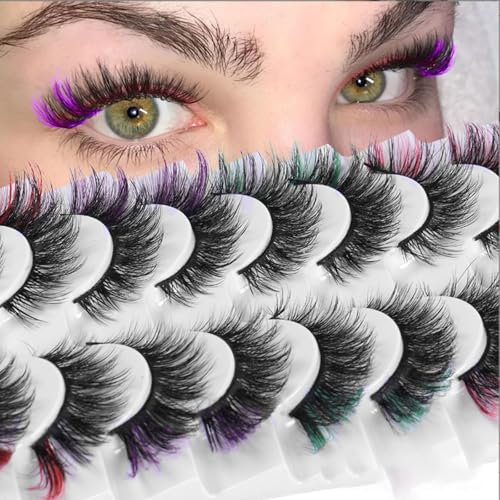 yufana Color Eyelashes, Lashes, False Eyelashes, 7 Pairs of Artificial Eyelashes Self -Adhesive Eyelashes, Strip Lashes, Fluffy Soft Eyelashes That Are Used in Various Parties and Carnival Halloween