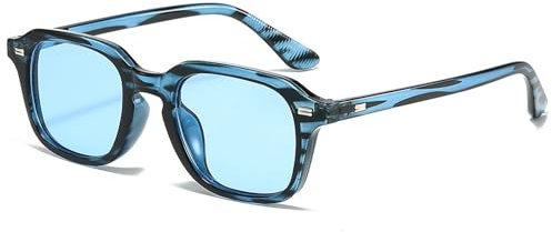 CIKJUK Gafas de sol retro para mujer y hombre, rectangulares, gafas vintage para protección UV400, Azul/azul.