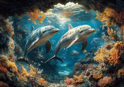 Puzzle 500 Teile Erwachsene Klassische Puzzle Delphin Perfekt Um Die ProblemlöSungsfäHigkeiten Zu Verbessern, FöRdert Konzentration und Geduld, für Erwachsene und Kinder Ab 14 Jahren 52x38 cm Y-4