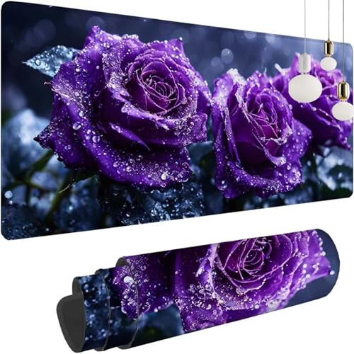 Fleur Rose Gaming Tapis de Souris XXL, 1000x600x3mm Clavier Souris Gamer Tapis Bureau avec Base Anti-Dérapage, Améliore la Précision et la Vitesse, Mouse Pad Imperméable pour Maison, Le Bureau Z-260