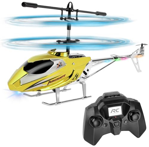 Aolso Remote Control Helicopter for Kids,RC Helicopter with LED Light,Altitude Hold & Gyro,2.4GHz Helicopters Toy with 3.5 Channel,Boys Toys,Gift for Boys Adults-Gold