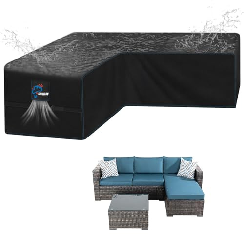 SIRUITON 222x286x87cm L-Form Rattan Sofabezug Wasserdicht & Reißfest – 600D Oxford-Stoff Langlebige Outdoor-Sofaabdeckung mit wasserdichter Versiegelung Schutz für Gartenmöbel