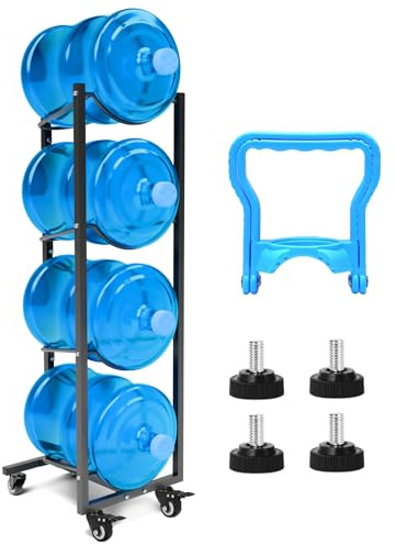 XXSJ 5 Gallon Water Jug Holder with 4 Wheels: 5 Gal Bottle Storage Rack