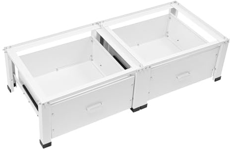C-Juzarl Doppel Waschmaschinen Untergestell Doppelpodest für Trockner mit 2 Schubladen, Max. 200kg, Waschmaschinensockel Unterbau Podest Erhöhung Unterschrank (Weiß)