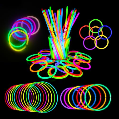Kimimara 100 Bracelets Fluorescents Lumineux – 7 Couleurs Néon, Bâtons Lumineux pour Fête, Accessoires Fluo et Gadgets de Soirée, Décoration Noël et Nouvel An